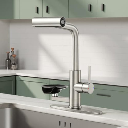 Waterfall Kitchen Faucets with Glass Rinser & Pull Down Sprayer
