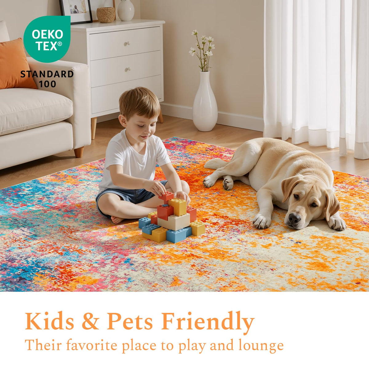 Washable 4ft Round Area Rug (Colorful / 4' (Round))