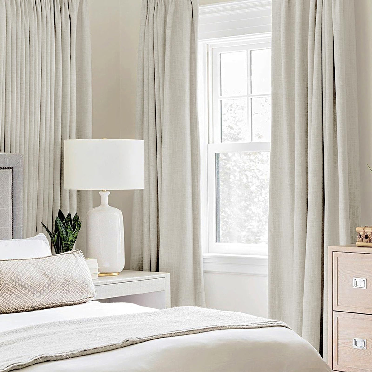 100% Blackout Linen Curtains for Bedroom 52x96 Inches Light Cream (Light Cream / 52"W x 96"L (Pack of 2))