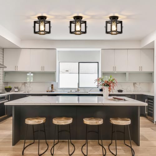 Modern Flush Mount Ceiling Light with Metal and Glass Frame