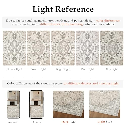 6x9 Washable Area Rug Beige Brown Non Slip Vintage Carpet (Vintage | Beige Brown / 6' x 9' (Rectangular))