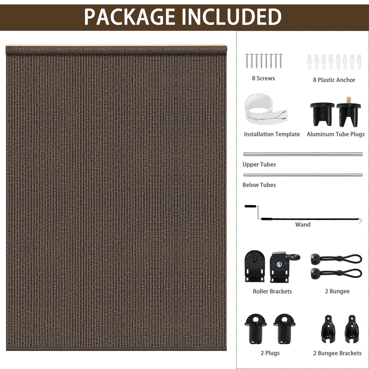 Outdoor Roller Shades for Patio (Mocha / 48"W x 96"H)