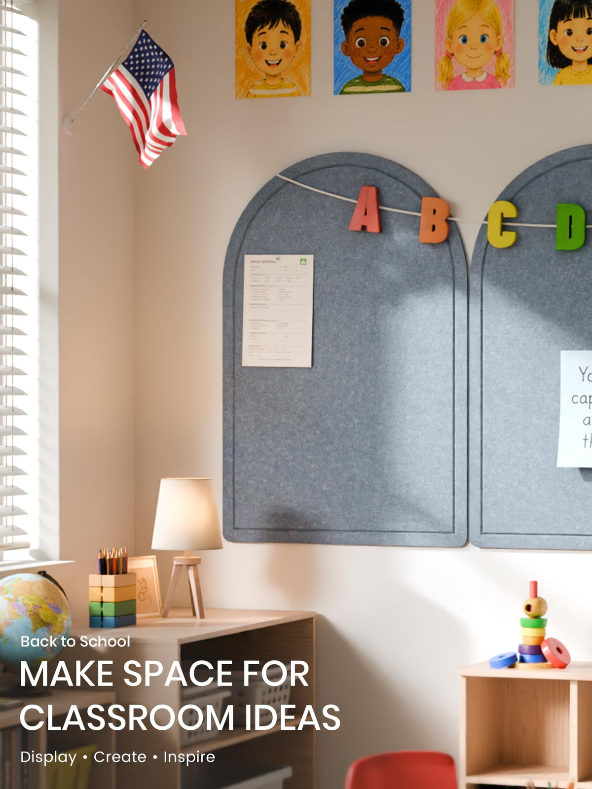Large Arched Felt Bulletin Board 35.4''×23.6'' (Coastal Haze)