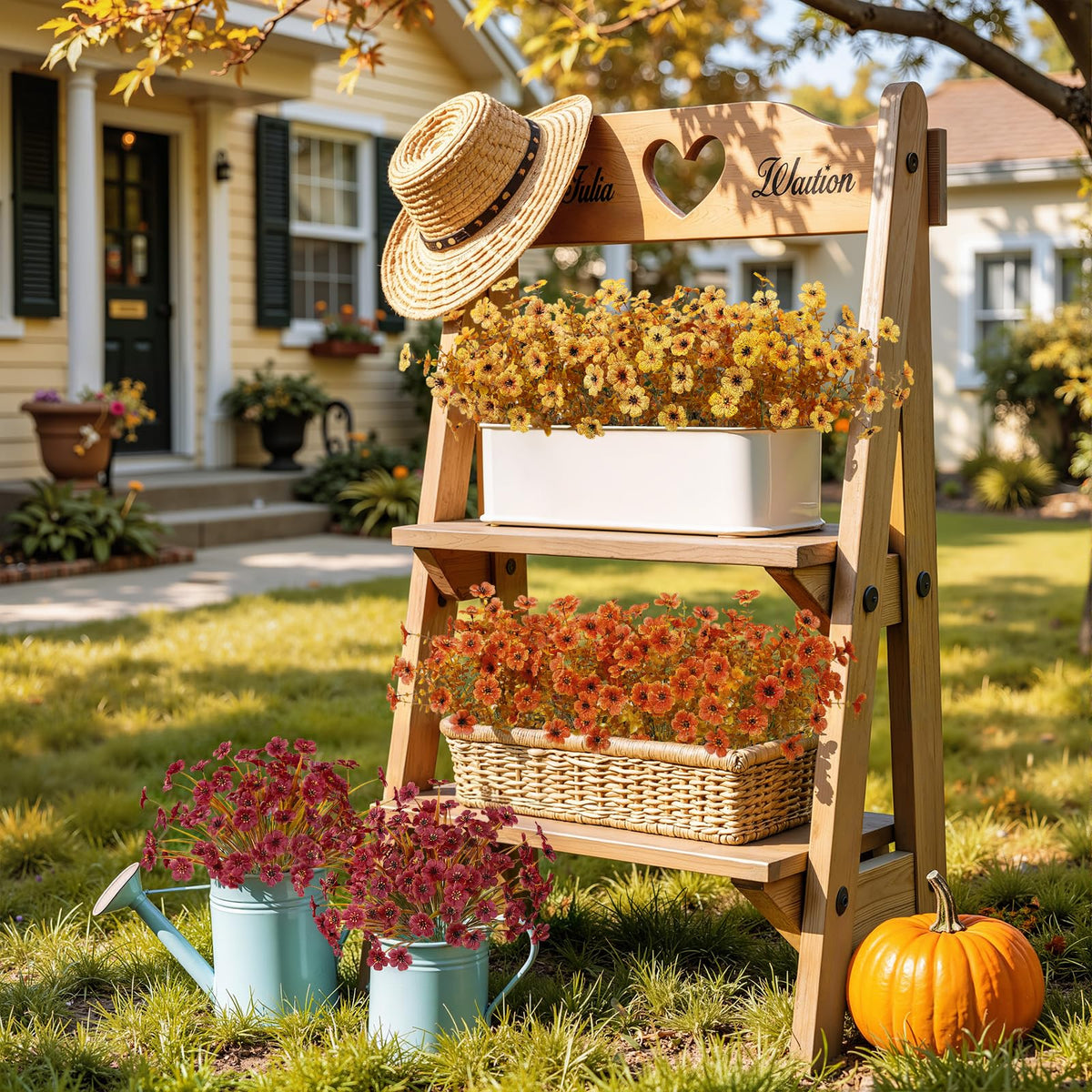48 Bundles Artificial Fall Flowers (Orange Yellow Brown)