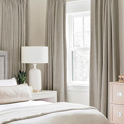 100% Blackout Linen Curtains for Bedroom 52x96 Inches Pebble Taupe (Pebble Taupe / 52"W x 96"L (Pack of 2))