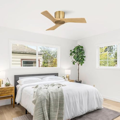 36 Inch Ceiling Fan without Light (Gold/Light Oak / 36")