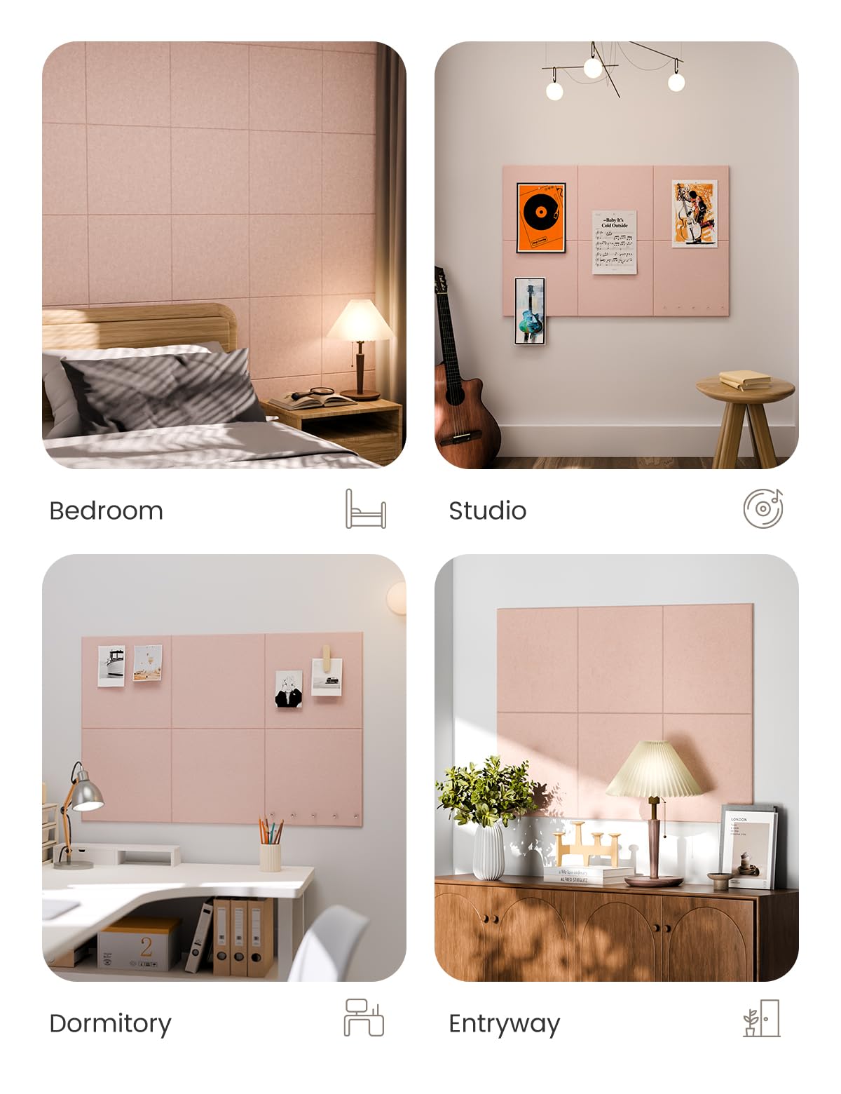 Felt Bulletin Board & Cork Board Alternative 48'' x 36'' (Pink-1 / Solid tile 6-pack)