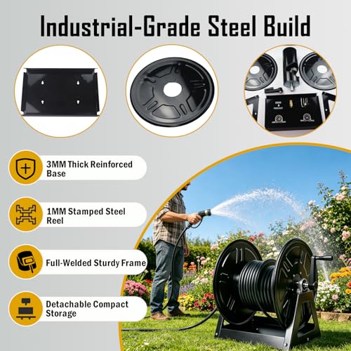 Air Tool Hose Reels 4000 PSI Heavy Duty Hand Crank Air Hose Reel