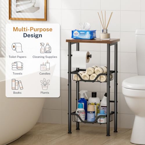 3 Tier Freestanding Toilet Paper Holder with Storage Shelf