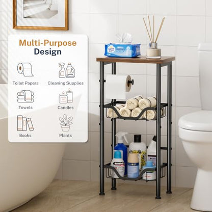 3 Tier Freestanding Toilet Paper Holder with Storage Shelf