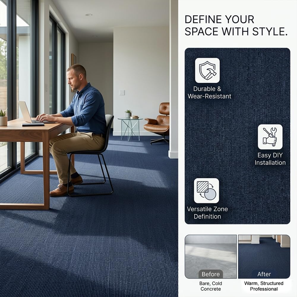 32 Pieces of Carpet 20x20 inch Square Carpet Tiles (Light Blue-07)