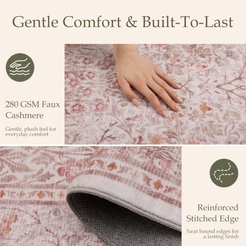 Entryway Rug 2x3 Washable Vintage Floral Rug (Blush Pink / 2' x 3' (Rectangular))