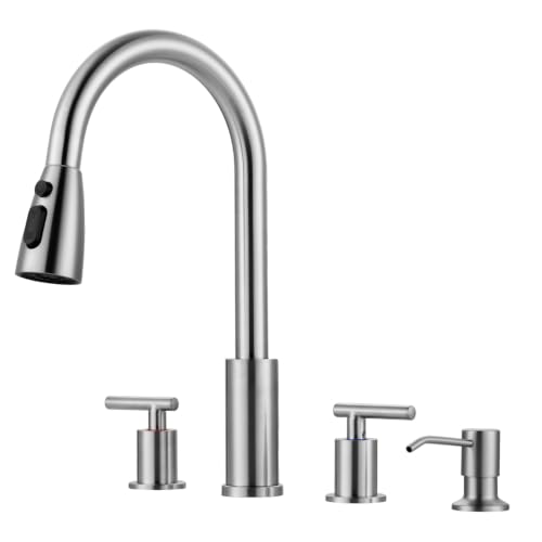 2 Handle Kitchen Faucet 4 Hole with Sprayer and Soap Dispenser