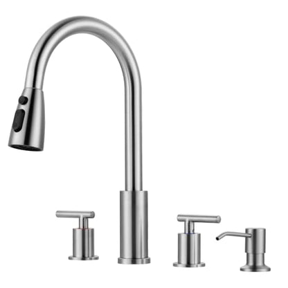 2 Handle Kitchen Faucet 4 Hole with Sprayer and Soap Dispenser