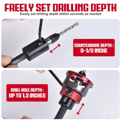Countersink Drill Bit Set with Low Friction Depth Stop