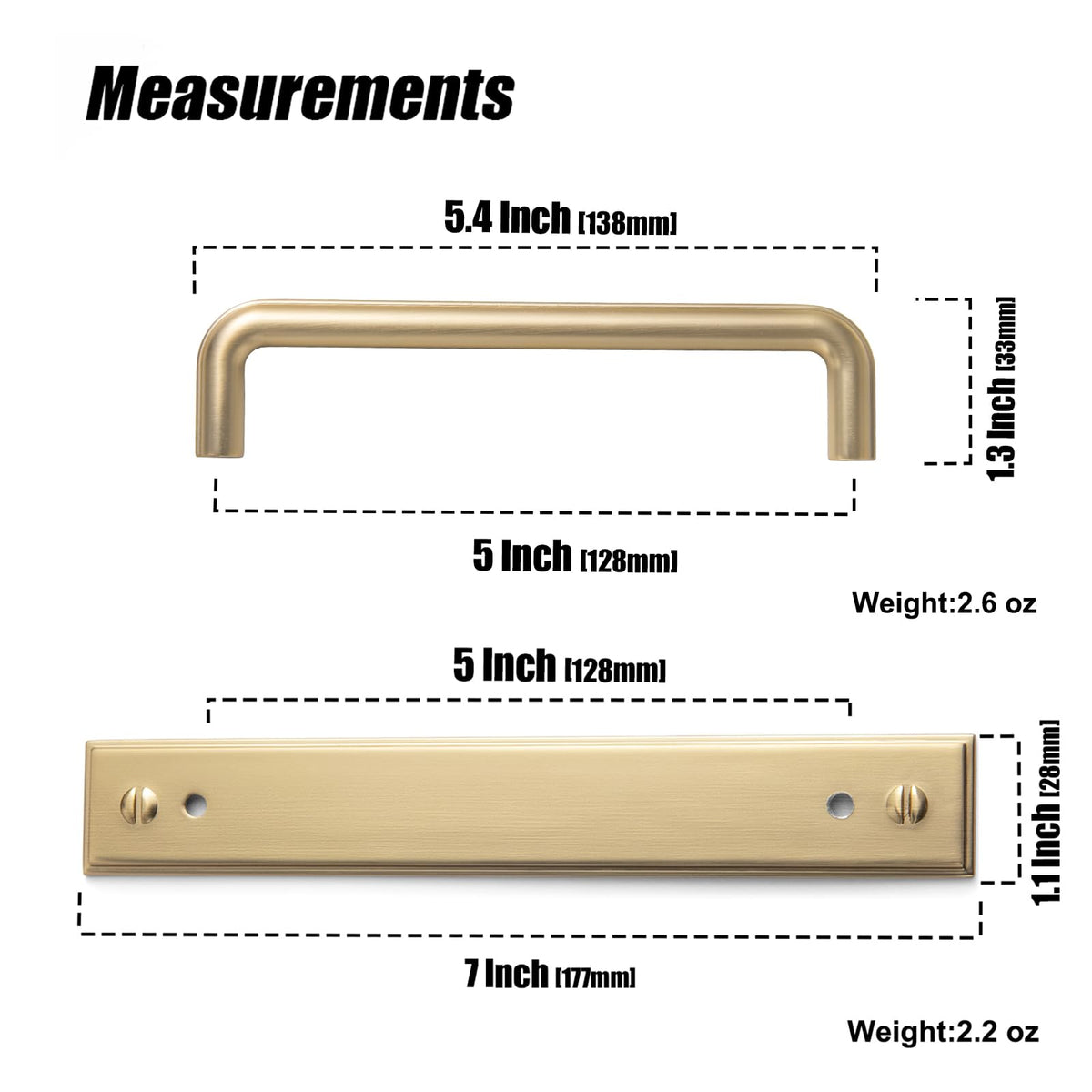 2 Pack Champagne Bronze 5" HoleCenter Cabinet Pull with Backplate (5 '' Hole Centers / Plaquette / Champagne Bronze)