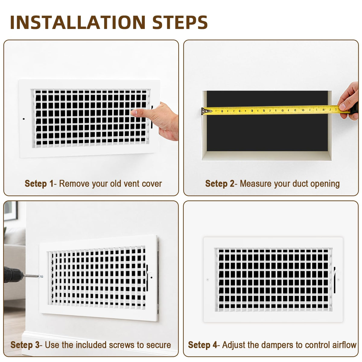 12x8 Adjustable Vent Cover Ceiling Register Vent Cover for Wall 12x8 Duct (12"Wx8"H)