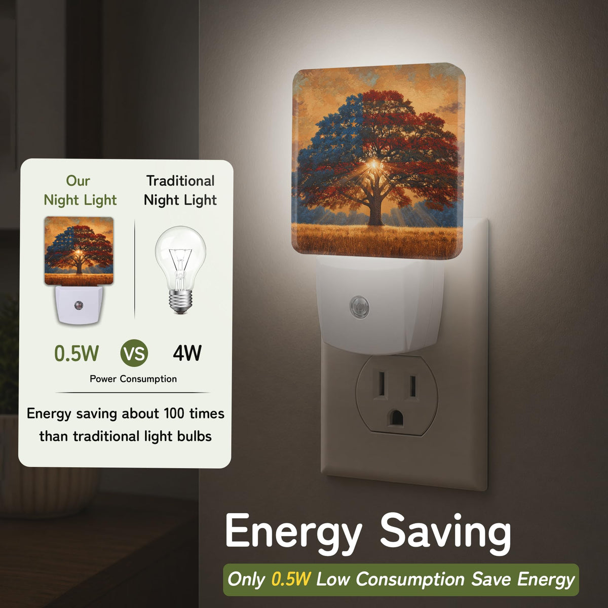 Night Light American Life Tree Night Lights Plug into Wall for Bedroom Bathroom Hallway Kitchen (American Life Tree)