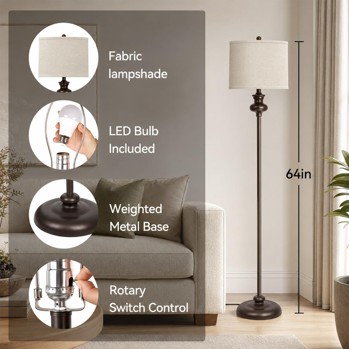 Floor Lamp Standing Lamp for Living Room (Brown Style 01)