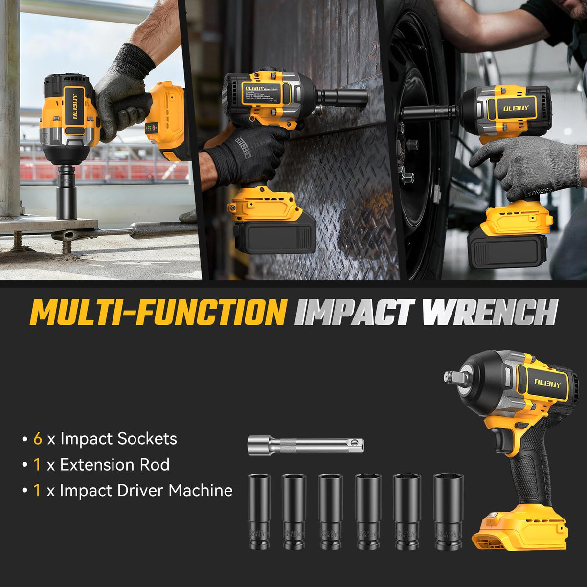 Cordless Impact Wrench for Dewalt 20V Battery (Yellow)