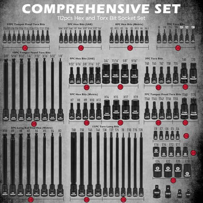 112 Piece Torx and Allen Bit Socket Set (112-Piece Ultimate Set)