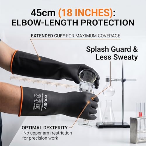 Heavy Duty Industrial Rubber Gloves (6 Pairs-black / 18 Inch)