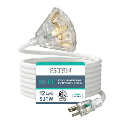 50FT 12 Gauge Extension Cord 3 Outlet (White / 50FT)