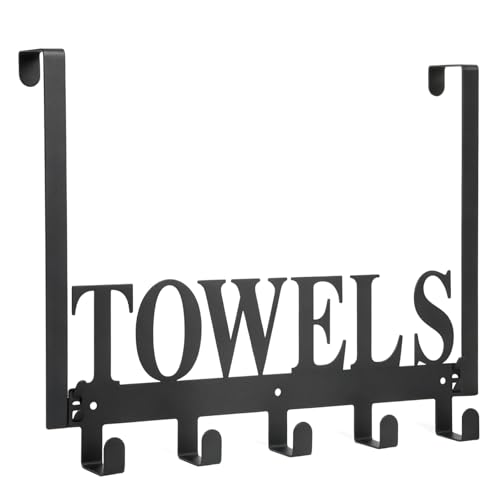 Door Mounted Towel Rack with Hooks for Bathroom