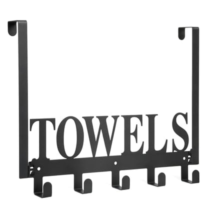 Door Mounted Towel Rack with Hooks for Bathroom