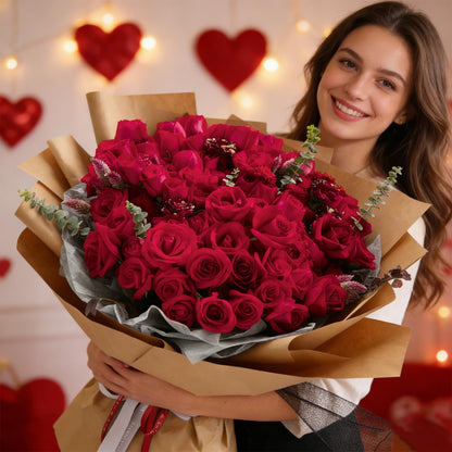 100Pcs Red Roses Artificial Flowers with Stems (Red / 100Pcs)
