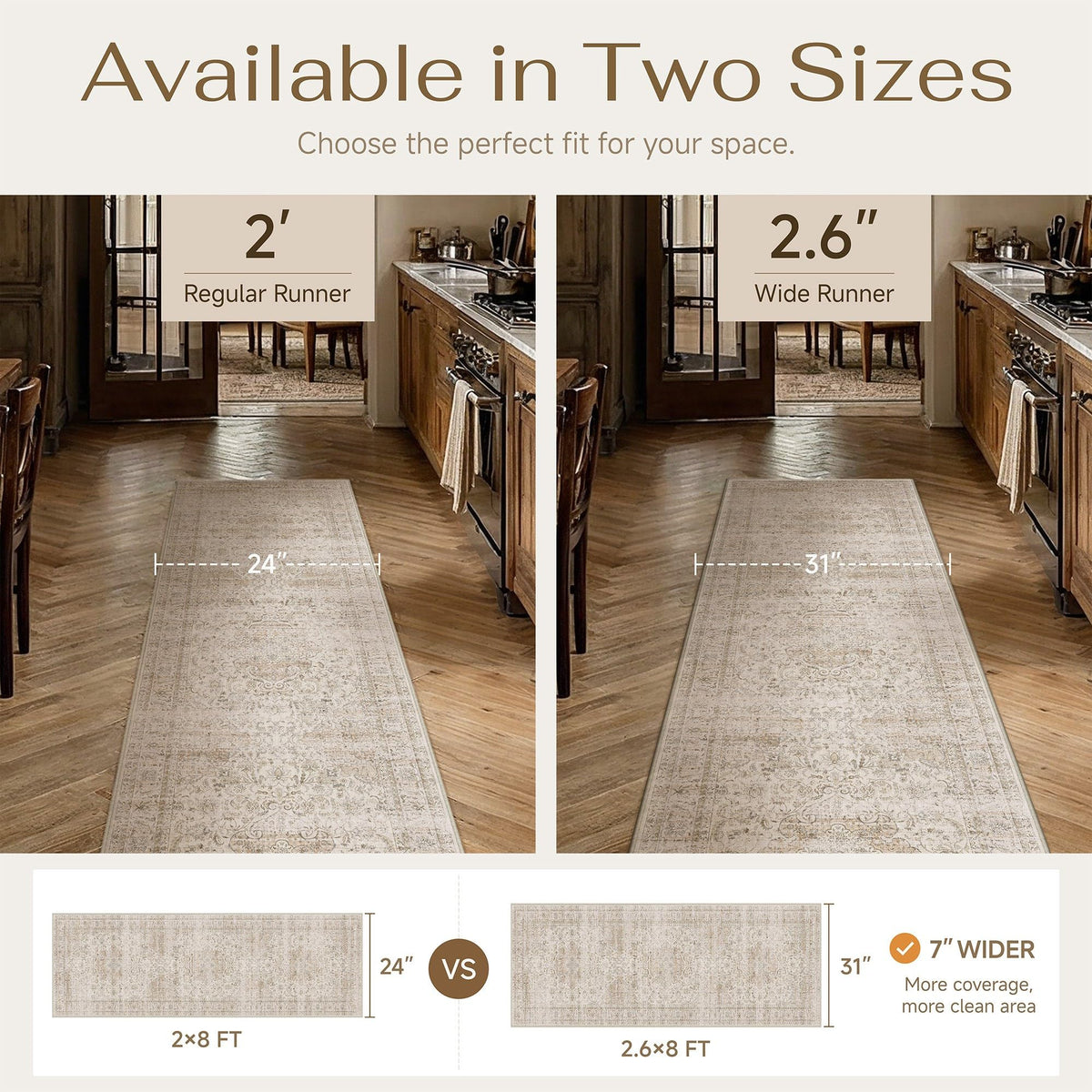 2.6'x10' Washable Runner Rug Beige Vintage Rug for Hallway (Light Beige / 2'7" x 10' (Runner))