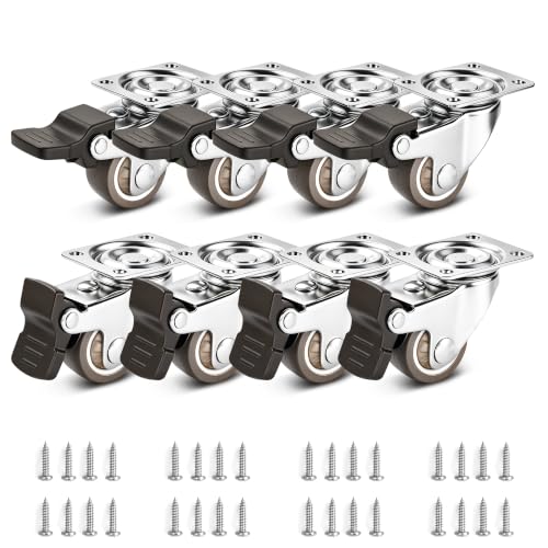 1" Silent Rubber 360 Degree Swivel Plate Casters with Brakes (1" (with brake))