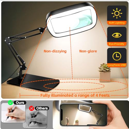 10X 30X Large Magnifying Glass with Light and Stand