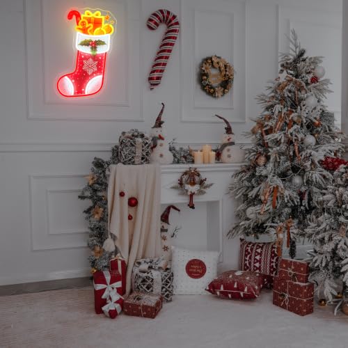 Christmas Stocking Neon Sign Dimmable Xmas Gingerbread Man Led Neon Light (Colorful-Christmas sock)