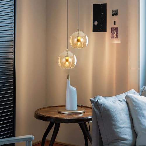Modern Amber Glass Globe Pendant Light with Gold Socket