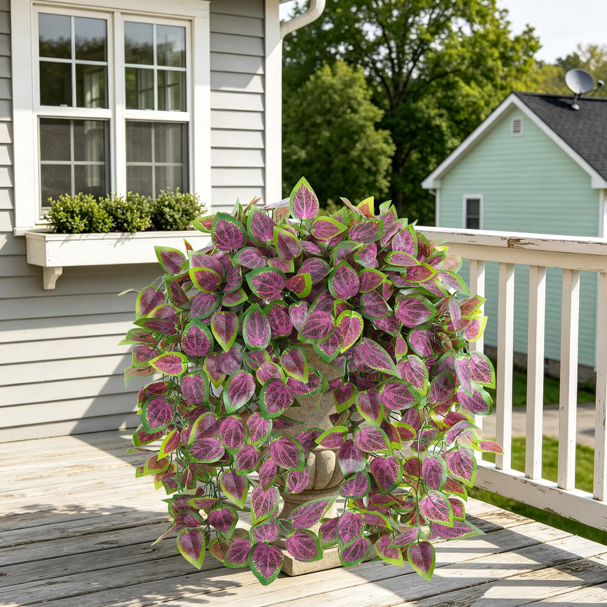 Fake Plants Artificial Hanging Plants for Outdoors Outside Decor (Coleus-purple)