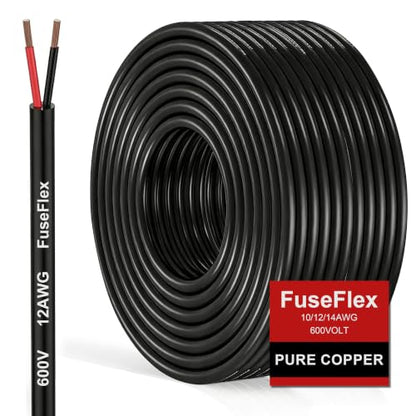 12 Gauge 2 Conductor Pure Copper Electrical Wire 100FT (100 FT / 12-Gauge-2C)