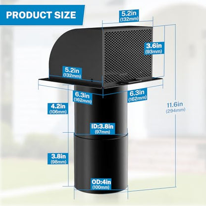 Hooded Wall Vent with Magnetic Flap and Removable Mesh