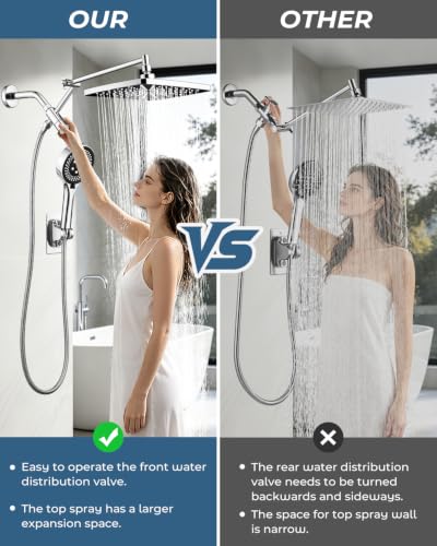 Shower Head with Handheld (B-Chrome / Rectangular 12")