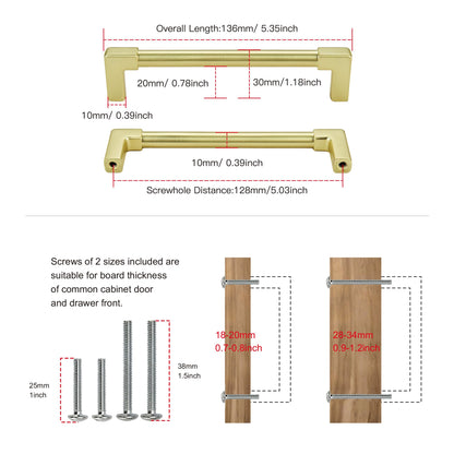 10 Pack Cabinet Pulls 5" (Brushed Gold / 5"(128mm)Hole Center-10Pcs)