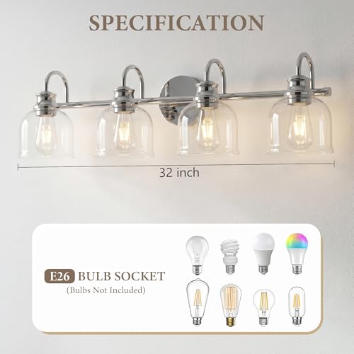 4 Lights 32" Bathroom Vanity Light Fixtures (Chrome / 4 Lights)