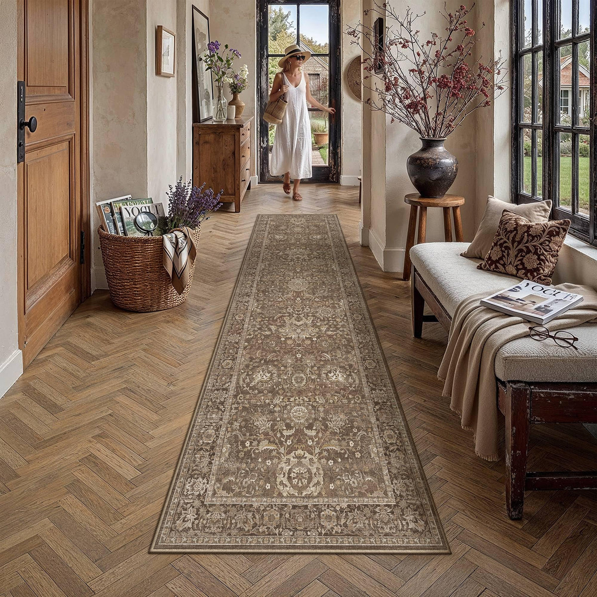 Hallway Runner Rugs 2'6 x 10' Brown Vintage Rug (Retro | Brown / 2'7" x 10' (Runner))