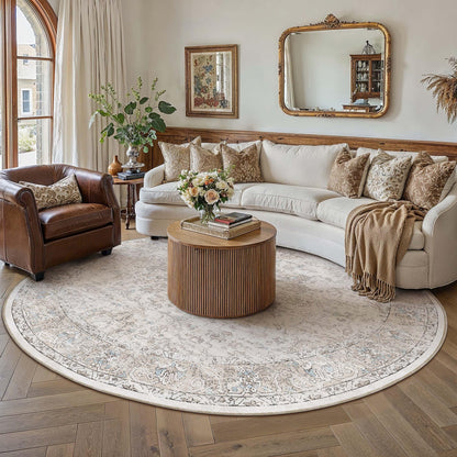 Beige Round Rugs 8x8 Washable Rug Indoor Carpet (Multi Beige / 8' (Round))