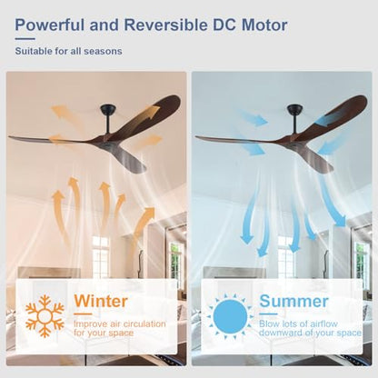 72inch Solid Wood Ceiling Fan no Light (72 inch / Dark walnut)