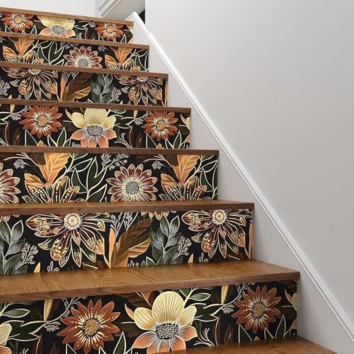 Boho Black Gold Floral Vintage Peel and Stick Wallpaper 17.4"x393" (Black/Brown / 17.4" x 393.5")