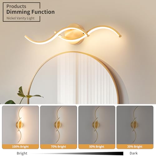 Brushed Nickel Curved 5CCT Bathroom Vanity Light Fixture Over Mirror