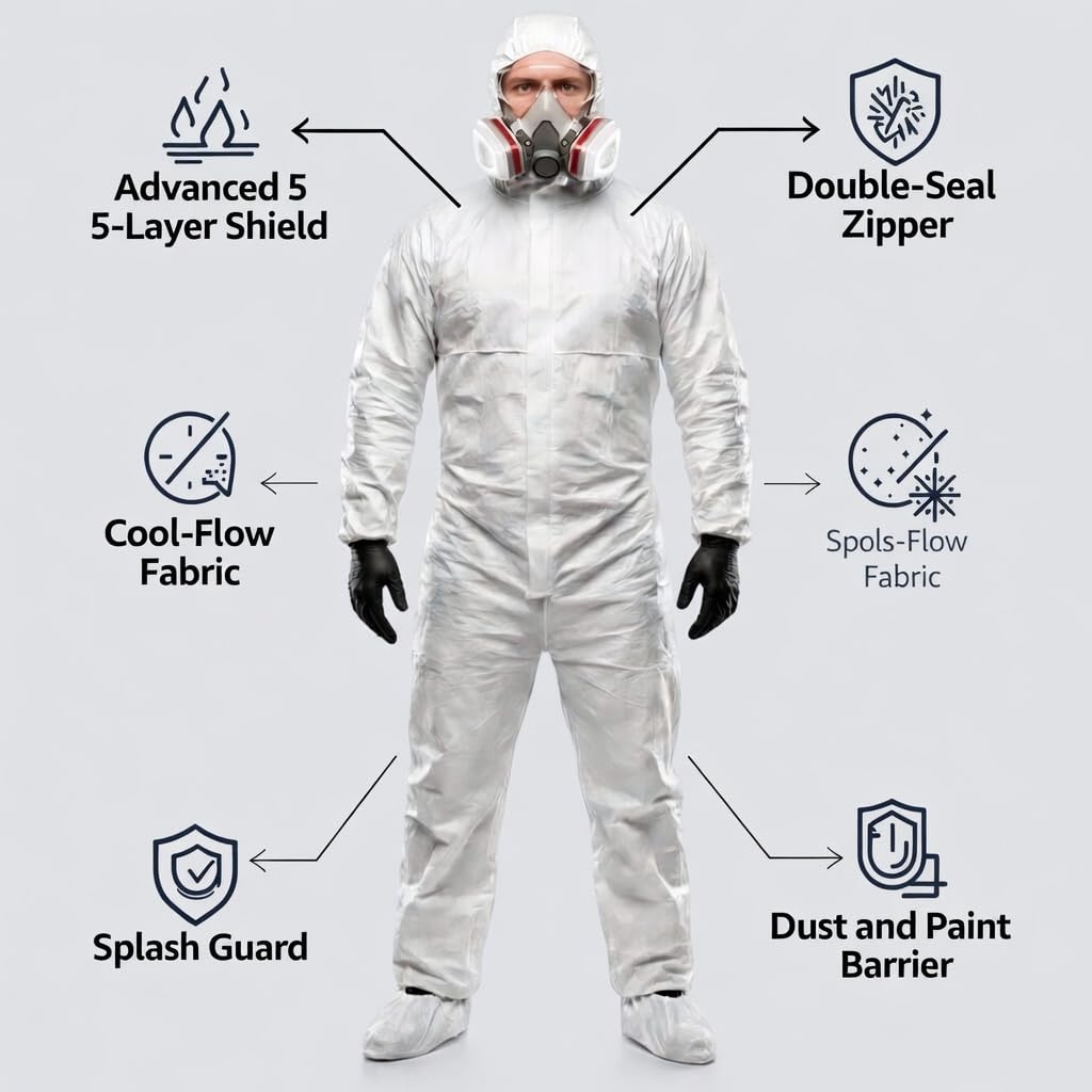 Hazmat Suit Disposable Coverall Kit with Hood (5X-Large)