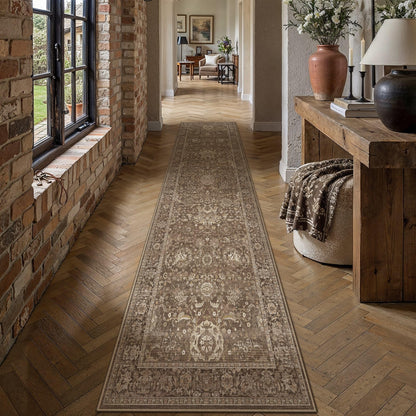 Hallway Runner Rugs 2'6 x 14' Brown Vintage Rug (Retro | Brown / 2'7" x 14' (Runner))