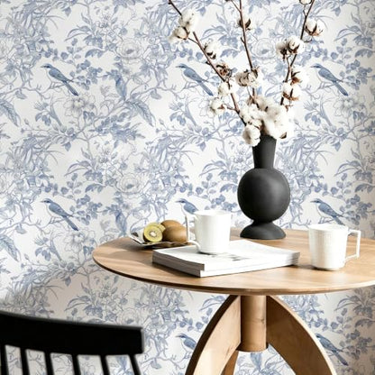 Floral Peel and Stick Wallpaper Blue Floral Bird Contact Paper