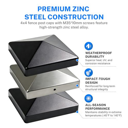 4x4 Post Caps Zinc Steel‌ Black